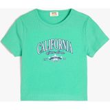 Koton California Baskılı Kısa Kollu Bisiklet Yaka Pamuklu Crop Tişört - Yeşil - 11 - 12 Yaş