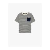 Koton Cep Detaylı Oversize Çizgili Lacivert Erkek Çocuk T-Shirt 6SKB10211TK