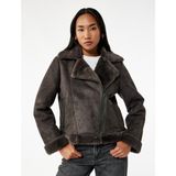 Koton Cepli Fermuarlı Uzun Kollu Peluş Yaka Süet Görünümlü Crop Biker Ceket - 34 - Siyah
