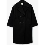 Koton Cepli Uzun Kollu Kruvaze Uzun Kaşe Kaban Polyester Karışımlı Orta Kalınlık - Siyah - 40