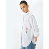 Koton Çiçek Baskı Detaylı Taşlı Oversize Pembe Kadın Gömlek 5sak60198uw - 12E-Pembe - 38