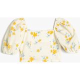 Koton Çiçek Desenli Pamuklu Kare Yaka Balon Kollu Crop Bluz - Sarı - 7 - 8 Yaş