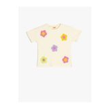 Koton Çiçek Nakışlı Bisiklet Yaka Ekru Kız Bebek T-shirt 5smg10064ak