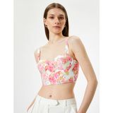 Koton Çiçekli Büstiyer Kalın Askılı Kalp Yaka Slim Fit Kadın Tasarımı ile Şık ve Rahat - 40 - Pembe