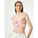 Koton Çiçekli Büstiyer Kalın Askılı Kalp Yaka Slim Fit Kadın Ürün Yazlık Rahat Tasarım - 42 - Pembe