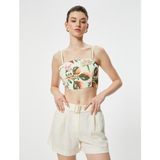 Koton Çiçekli Crop Atlet Ince Askılı Kare Yaka Viskon Kumaş - 40 - Yeşil