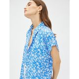 Koton Çiçekli Gömlek Kısa Kollu Ecovero® Viscose - 34 - Mavi