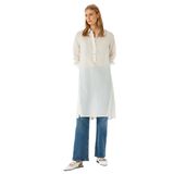 Koton Çizgili Gömlek Yaka Uzun Kollu Oversize Midi Tunik Elbise