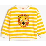 Koton Çizgili Sweatshirt Aslan Grafik Baskılı Uzun Kollu Bisiklet Yaka - Sarı - 4 - 5 Yaş