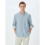 Koton Çizgili Uzun Kollu Düğmeli Yaka Slim Fit Gömlek - Lacivert