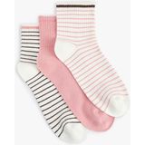 Koton Çok Renkli Çizgili Pamuklu 3'lü Soket Tenis Çorap Seti - Standart - Pembe