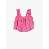 Koton Crop Atlet Askılı Fırfır Detaylı Kare Yaka Pembe 4smg30021ak Pembe