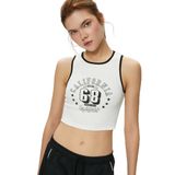 KOTON Crop Atlet Halter Yaka Baskılı Fitilli