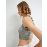KOTON Crop Atlet Halter Yaka Metalik Sim Baskılı Fitilli