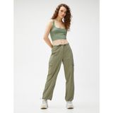 Koton Crop Atlet Kare Yaka Fitilli Biye Detaylı - M - Yeşil