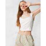 Koton Crop Atlet Kare Yaka Nervürlü Fitilli - Bej - XS
