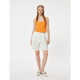 Koton Crop Atlet Poplin Kalın Askılı Düğmeli V Yaka Slim Fit - Turuncu - 36