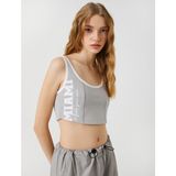 Koton Crop Atlet U Yaka Askılı Baskılı Fitilli Pamuklu - XS - Gri