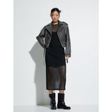 Koton Crop Biker Ceket Suni Deri Kruvaze Fermuarlı - 34 - Gri