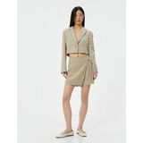 Koton Crop Blazer Ceket Düğmeli Dikiş Detaylı Cepli Modal Karışımlı - Kahve - 38
