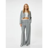 Koton Crop Blazer Ceket Fleto Cepli Viskon Karışımlı - 42 - Gri