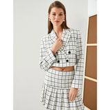 Koton Crop Blazer Ceket Kruvaze Kapama Düğmeli - 38 - Ekru