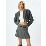 Koton Crop Blazer Ceket Kruvaze Ters Yak Renk Kontrast Detaylı