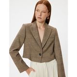 Koton Crop Blazer Ceket Kruvaze Ters Yaka Regular Fit - Kahve - 36
