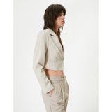 Koton Crop Blazer Ceket Uzun Kollu Bej Çizgili 4sak50080pw Ekru