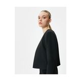 Koton Crop Blazer Ceket Yakasız Cepli - Siyah - 42