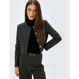 Koton Crop Blazer Ceket Yakasız Gold Düğme Detaylı - Gri - 42