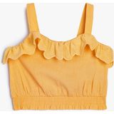 Koton Crop Bluz Askılı Beli Lastikli Fırfır Detaylı Pamuklu - 12 - 18 Ay - Turuncu