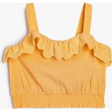 Koton Crop Bluz Askılı Beli Lastikli Fırfır Detaylı Pamuklu - Turuncu - 3 - 4 Yaş