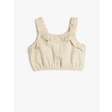 Koton Crop Bluz Askılı Fırfırlı Düğmeli