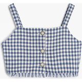 Koton Crop Bluz Askılı Tüvit Çiçek Düğme Detaylı - Mavi - Beyaz - 13 - 14 Yaş