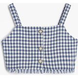 Koton Crop Bluz Askılı Tüvit Çiçek Düğme Detaylı - Mavi - Beyaz - 13 - 14 Yaş