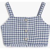 Koton Crop Bluz Askılı Tüvit Çiçek Düğme Detaylı - Mavi - Beyaz - 7 - 8 Yaş