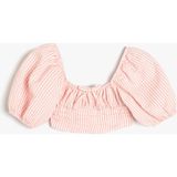 Koton Crop Bluz Balon Kollu Büzgü Detaylı - Pembe - 5 - 6 Yaş
