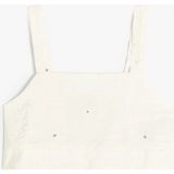 Koton Crop Bluz Çiçek Dokulu Kare Yaka - Ekru - 11 - 12 Yaş