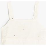 Koton Crop Bluz Çiçek Dokulu Kare Yaka - Ekru - 11 - 12 Yaş