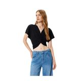 Koton Crop Bluz Düğüm Detaylı V Yaka Kısa Yarasa Kol