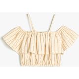 Koton Crop Bluz Düşük Omuz Askılı Kısa Kollu Pamuklu - 7 - 8 Yaş - Ekru