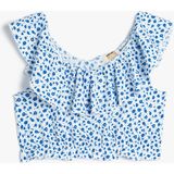 Koton Crop Bluz Düşük Omuz Fırfırlı Çiçek Desenli - Beyaz - 11 - 12 Yaş