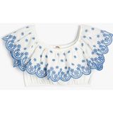 KOTON Crop Bluz Düşük Omuz Fırfırlı İşlemeli