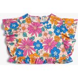 Koton Crop Bluz Fırfır Detaylı Bisiklet Yaka Pamuklu - 11 - 12 Yaş - Ekru