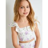 Koton Crop Bluz Fistolu Çiçek Desenli Fırfırlı - Mor - 13 - 14 Yaş