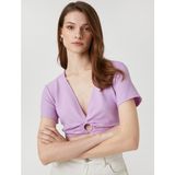Koton Crop Bluz Halka Detaylı - 36 - Lila
