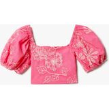 Koton Crop Bluz Işlemeli Kare Yaka Pamuklu - Pembe - 9 - 10 Yaş