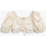 Koton Crop Bluz Keten Karışımlı Balon Kollu Büzgü Detaylı - Ekru - 13 - 14 Yaş
