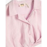 Koton Crop Bluz Kısa Kollu Gömlek Yaka Önden Bağlamalı Modal Kumaş - Pembe - 11 - 12 Yaş